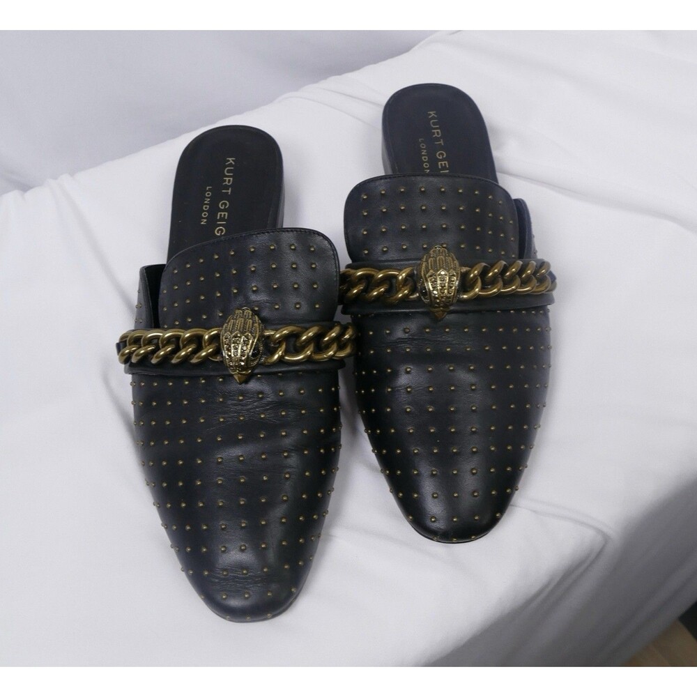 Kurt Geiger London Chelsea Mules Black Studded Gold Chain Eagle EU 40